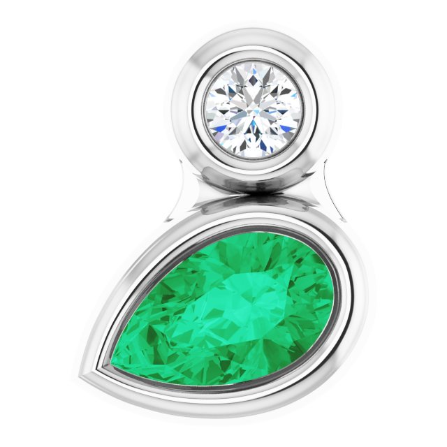 Sterling Silver 5x3 mm Pear Natural Emerald & .03 CT Natural Diamond Pendant